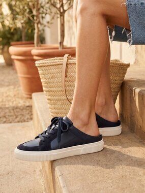Vince Kess Mixed Leather Backless Mule Sneakers Coastal Navy‎ NIB Size 8.5